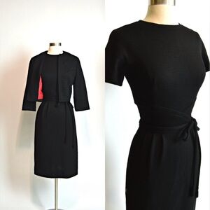 Carlye 1959s 1960s vintage black cotton blend dress and matching jacket